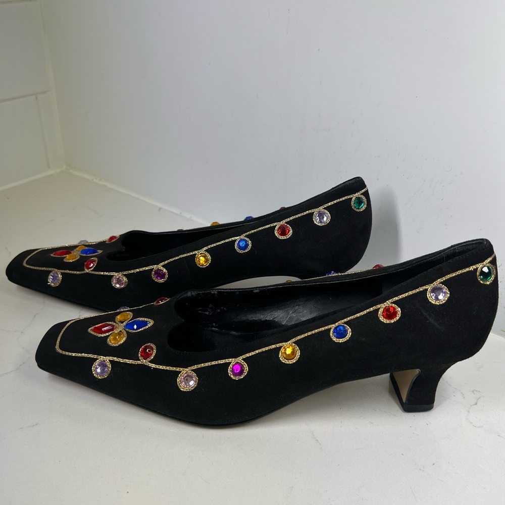 Vintage 80’s /90s J Renee Rhinestone Embellished Velvet Shoes Womens size 12